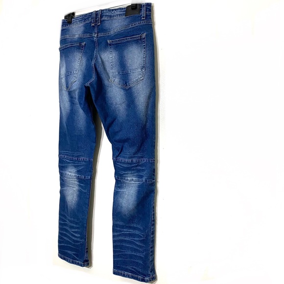 Blue Tar jeans med wash BLUE relaxed fit denim distressed 5 pocket size 34/30 - Picture 9 of 12